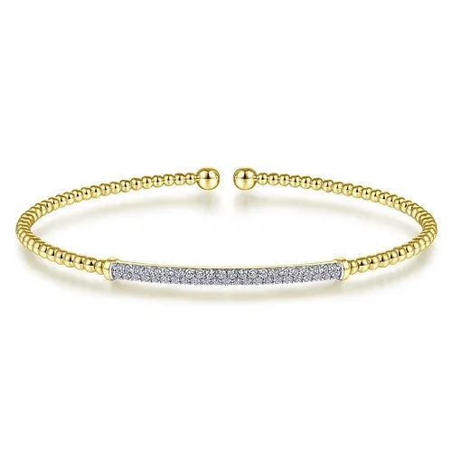 Sleek Silver Bangles-14K Yellow Gold Bujukan Diamond Bar Split Bangle