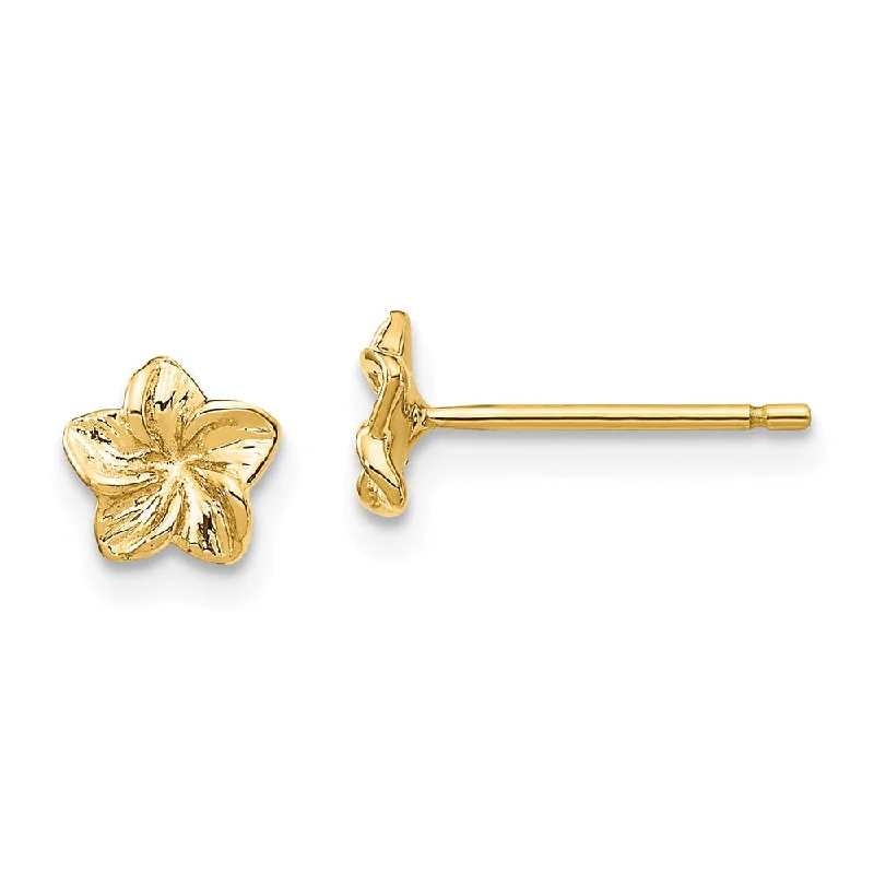 Elegant Cluster Earrings-6mm Plumeria Flower Post Earrings in 14k Yellow Gold