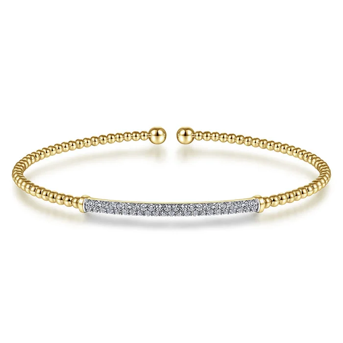 Sparkling Gemstone Bangles-14K Yellow Gold Bujukan Diamond Bar Split Bangle