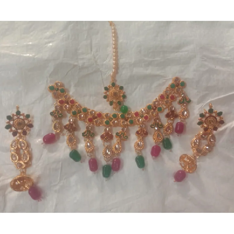 Fashionable Gold Necklace-Neetu Art Gold Plated Crystal Stone Necklace Set