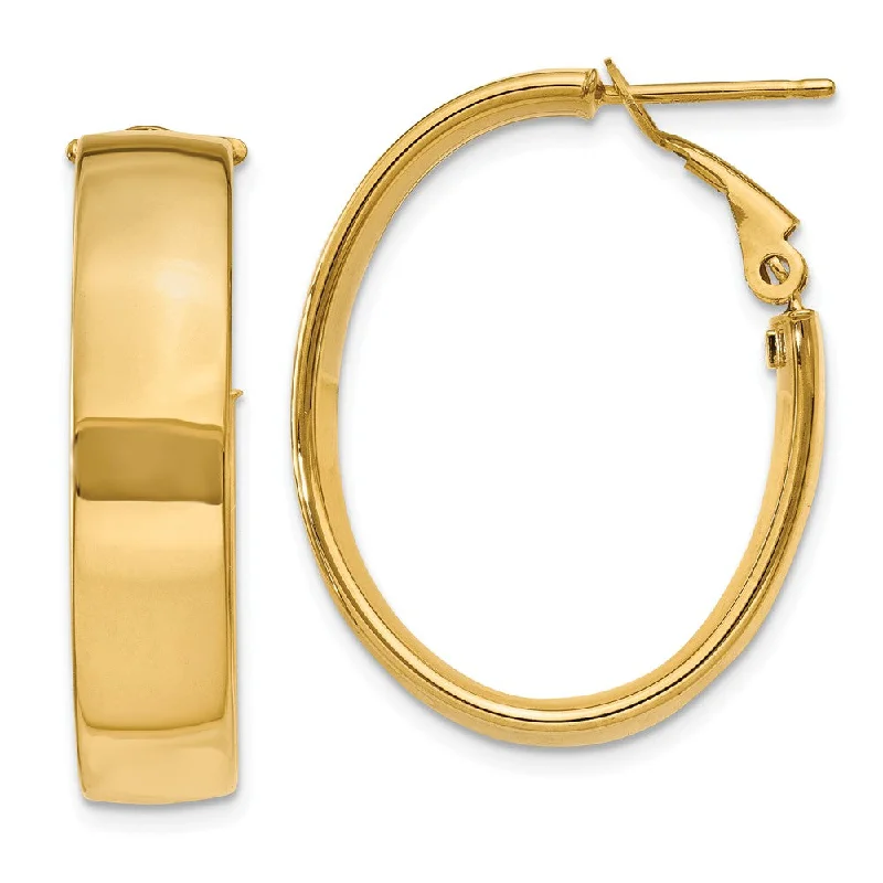 Trendy Pearl Earrings-6.75mm, 14k Yellow Gold Omega Back Oval Hoop Earrings, 25mm (1 Inch)