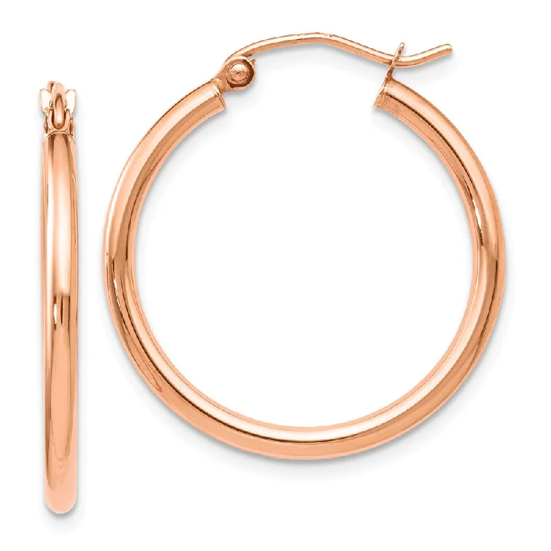 Turquoise Earrings-2mm Round Hoop Earrings in 14k Rose Gold, 25mm (1 Inch)