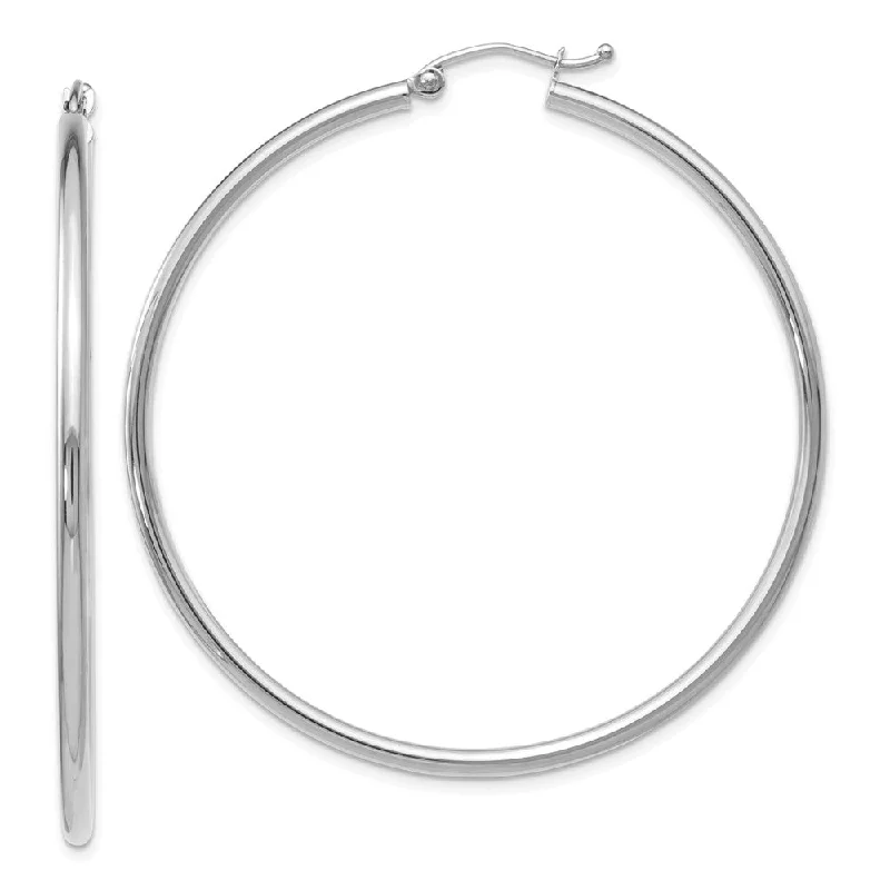 Luxe Drop Earrings-2mm Round Hoop Earrings in 10k White Gold, 51mm (2 Inch)