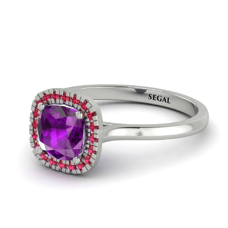 Vintage Classic Halo Cushion Amethyst Ring - Skylar No. 312