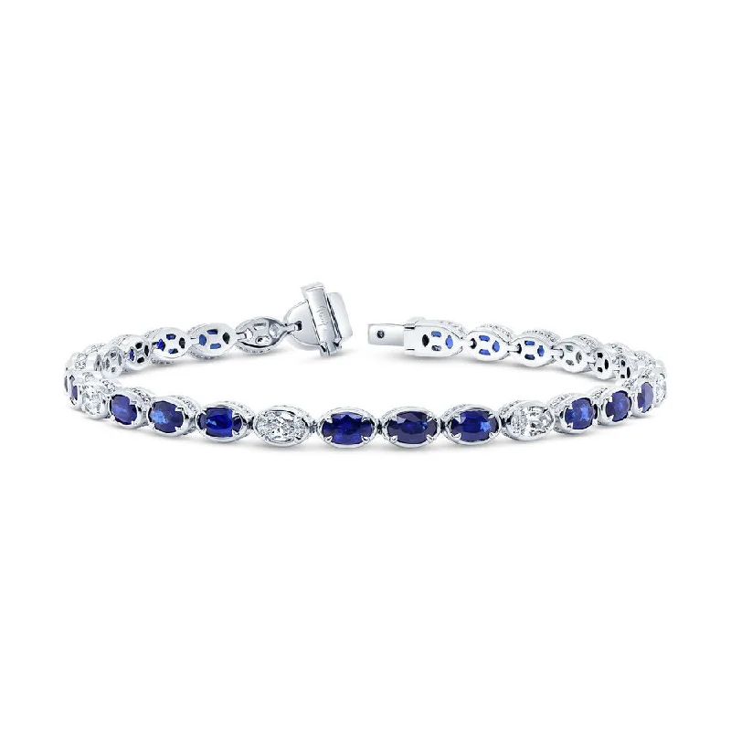 Double Bracelet Set-Uneek Precious Collection Bezel Oval Shaped Blue Sapphire Tennis Bracelet