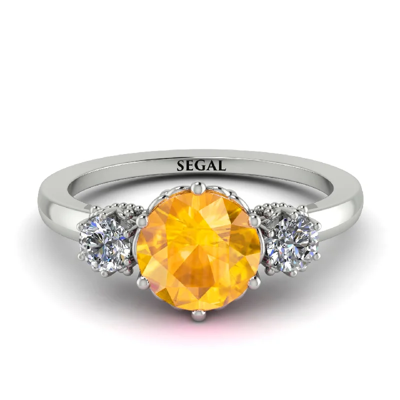 Classic 3 Stone Yellow Diamond Engagement Ring - Sofia No. 1003