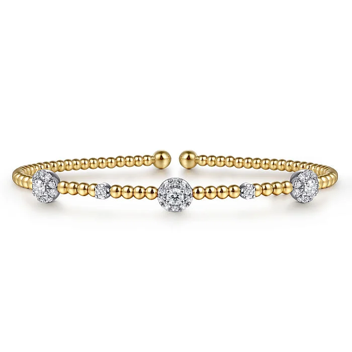 Bridal Jewelry Bangles-14K White-Yellow Gold Bujukan Diamond Cluster Stations Bangle