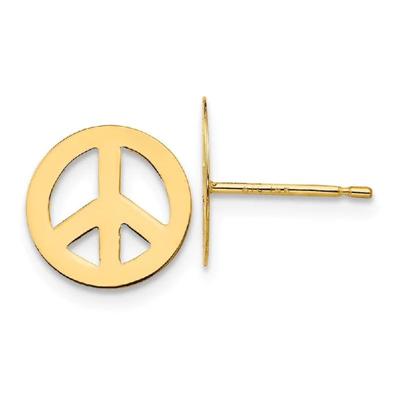 Simple Pearl Earrings-10mm Peace Sign Post Earrings in 14k Yellow Gold