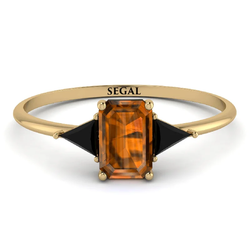 Emerald Cut Brown Diamond With Triangles Ring - Remi No. 1107