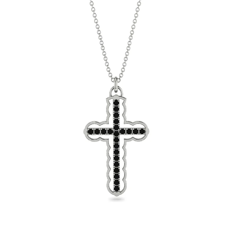 Luxury Pearl Necklace-Black Diamond Cross Inside Cross Necklace - Raphael No. 9