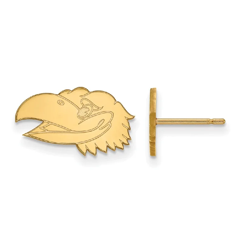 Unique Boho Earrings-14k Yellow Gold University of Kansas XS Mascot Head Post Earrings