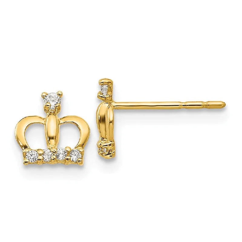 Big Statement Earrings-Kids 6mm Cubic Zirconia Crown Post Earrings in 14k Yellow Gold