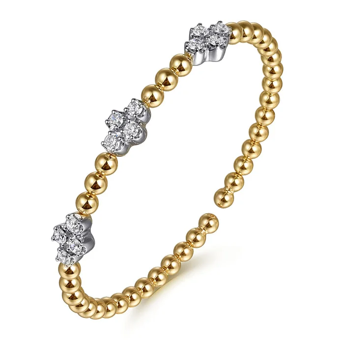 Sleek Silver Bangles-14K White Yellow Gold Bujukan Diamond Cluster Split Bangle Bracelet