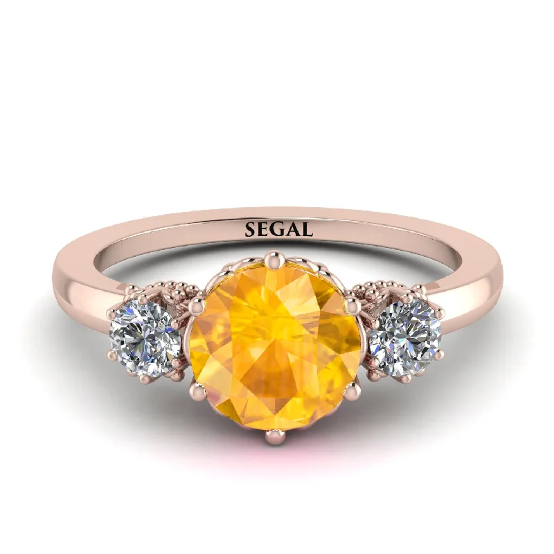 Classic 3 Stone Yellow Diamond Engagement Ring - Sofia No. 1002