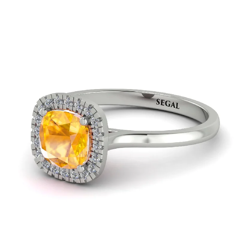 Vintage Classic Halo Cushion Yellow Diamond Ring - Skylar No. 1003