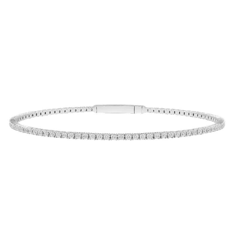 Trendy Bangle Bracelets-LADIES FLEXIBLE BANGLE 3.00CT ROUND DIAMOND 14K WHITE GOLD