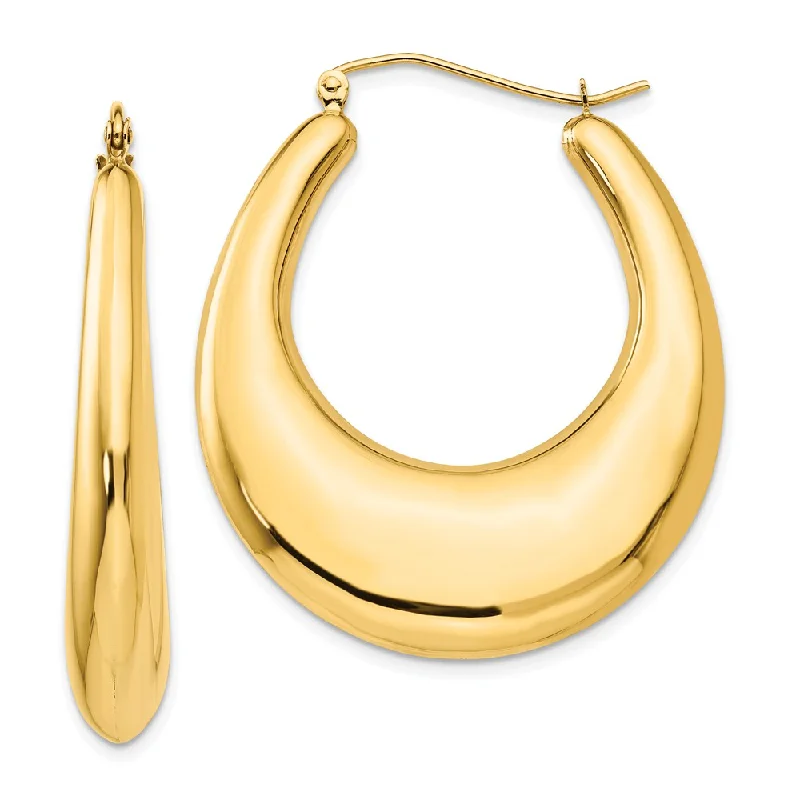 Handcrafted Hoop Earrings-7mm x 40mm Polished 14k Yellow Gold Tapered Puffed Oval Hoop Earrings