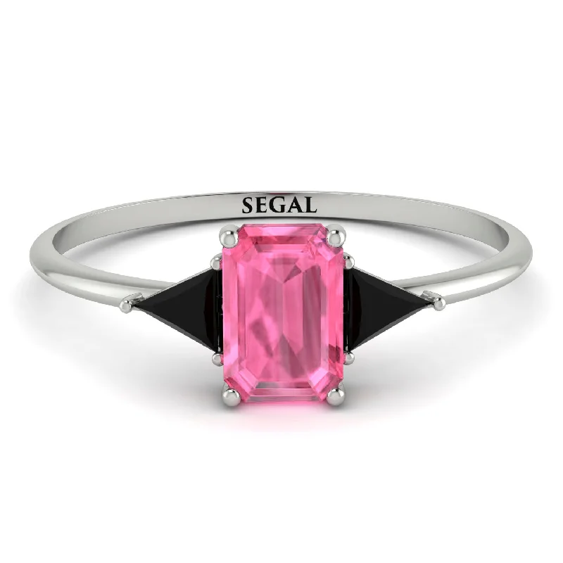 Emerald Cut Pink Moissanite With Triangles Ring - Remi No. 809