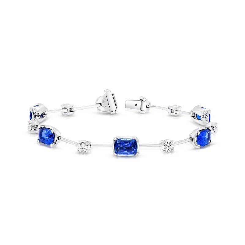 Trendy Gemstone Bangles-Uneek Precious Collection Cushion Cut Blue Sapphire Designer Bracelet