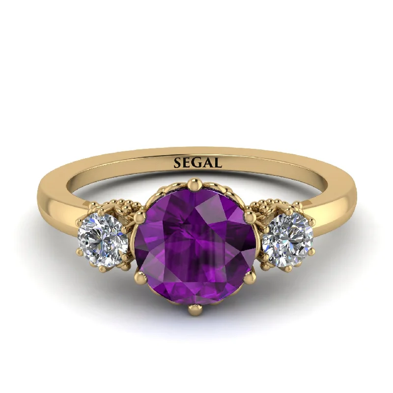 Classic 3 Stone Amethyst Engagement Ring - Sofia No. 301