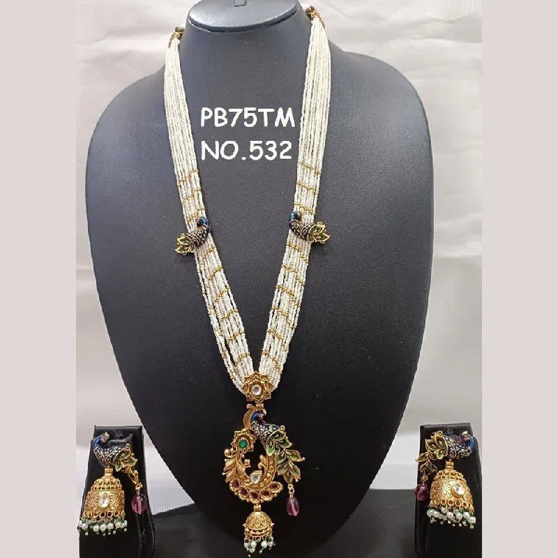 Elegant Pearl Drop Necklace-Kala Creation Copper Gold Plated Long Necklace Set