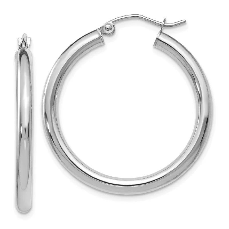 High-End Diamond Earrings-3mm Round Hoop Earrings in 10k White Gold, 30mm (1 3/16 Inch)