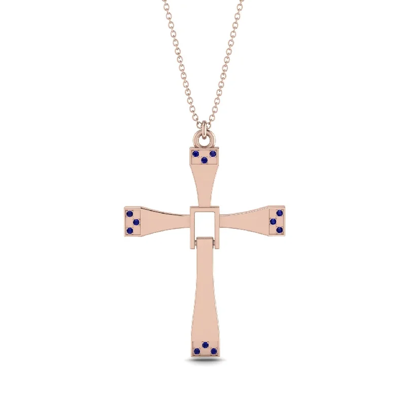 Custom Initial Necklace-Two Parts Sapphire Cross Necklace - Felix No. 14