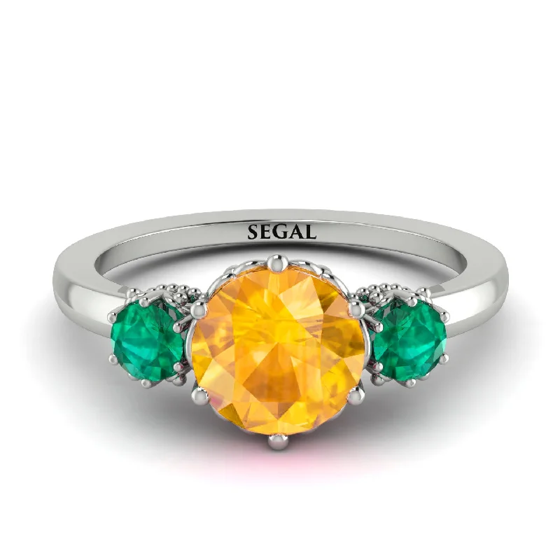 Classic 3 Stone Yellow Diamond Engagement Ring - Sofia No. 1006