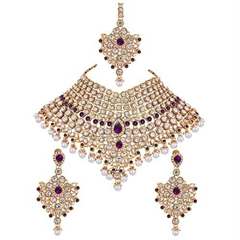 Classic Heart Necklace-Etnico Traditional Gold Plated Kundan Bridal Dulhan Jewellery Set for Women (IJ021Pu)