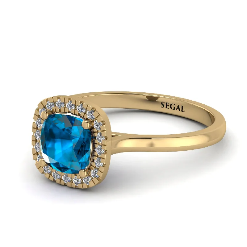 Vintage Classic Halo Cushion Blue Topaz Ring - Skylar No. 501