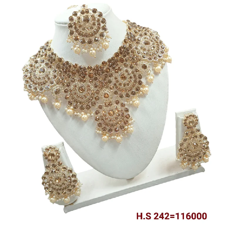 Fashionable Choker Necklace-Padmawati Bangles Gold Plated Austrian Stone & Beads Necklace Set