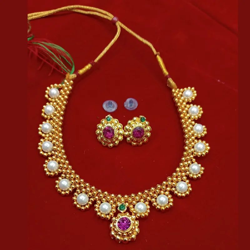 Gold Choker Necklace-Manisha Jewellery Gold Plated Necklace Set