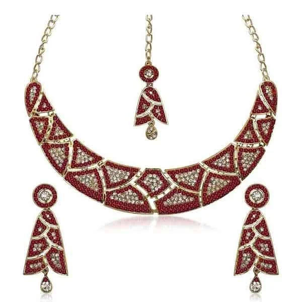 Colorful Necklace with Gemstones-Kriaa Gold Plated Austrian Stone Necklace Set With Maang Tikka - 1105303