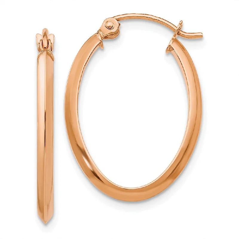 Classic Diamond Earrings-2mm x 24mm Polished 14k Rose Gold Knife Edge Oval Hoop Earrings