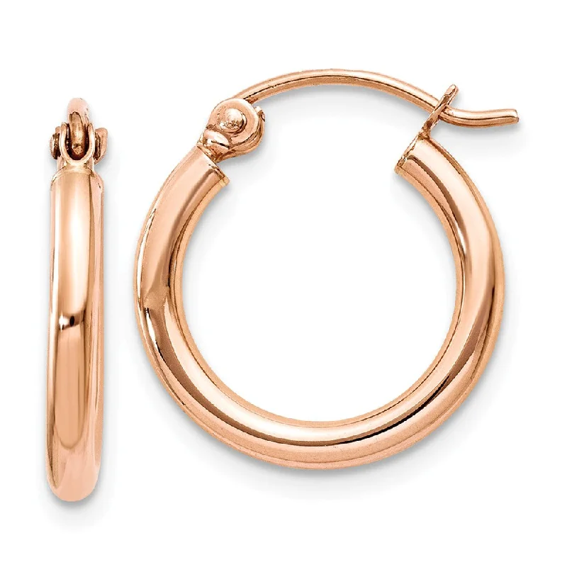 Luxury Hoop Earrings-2mm x 15mm 14k Rose Gold Round Tube Hoop Earrings