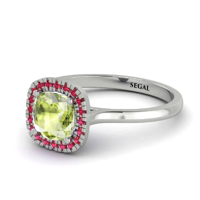 Vintage Classic Halo Cushion Peridot Ring - Skylar No. 712