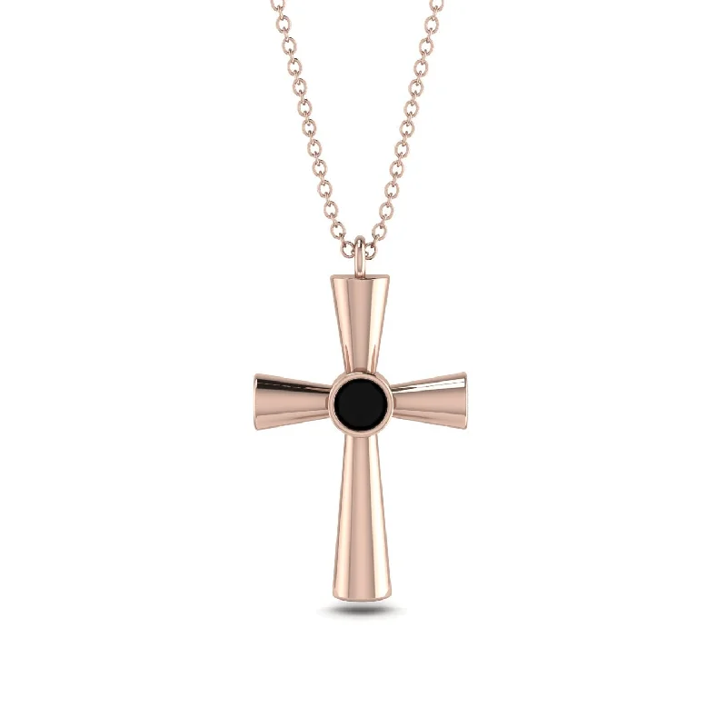 Gold Heart Necklace-Minimalist Black Diamond Cross Necklace - Philip No. 8