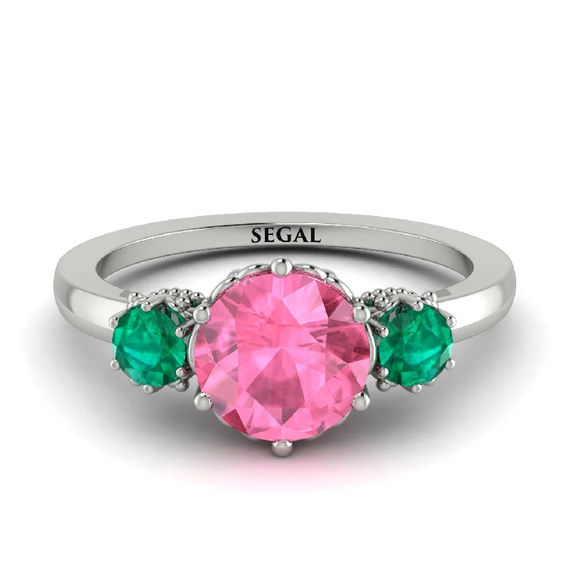 Classic 3 Stone Pink Moissanite Engagement Ring - Sofia No. 806