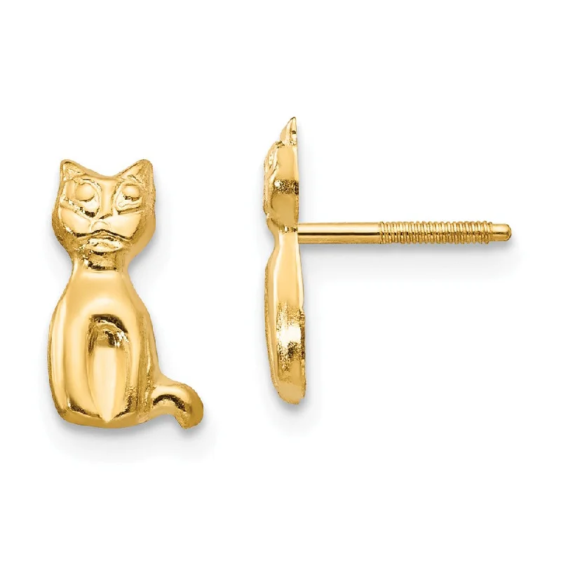 Gold Plated Earrings-Kids Polished Cat Friction Back Post Earrings in 14k Yellow Gold