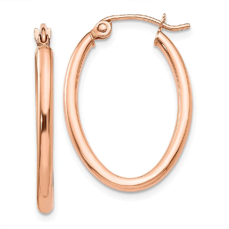 Bridal Hoop Earrings-2mm x 31mm Polished 14k Rose Gold Classic Oval Hoop Earrings