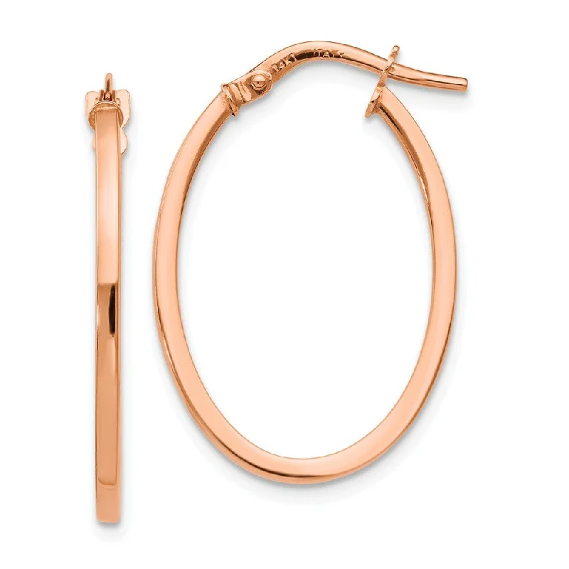 Silver Dangle Earrings-1.5mm Square Tube Oval Hoop Earrings in 14k Rose Gold, 26mm (1 Inch)