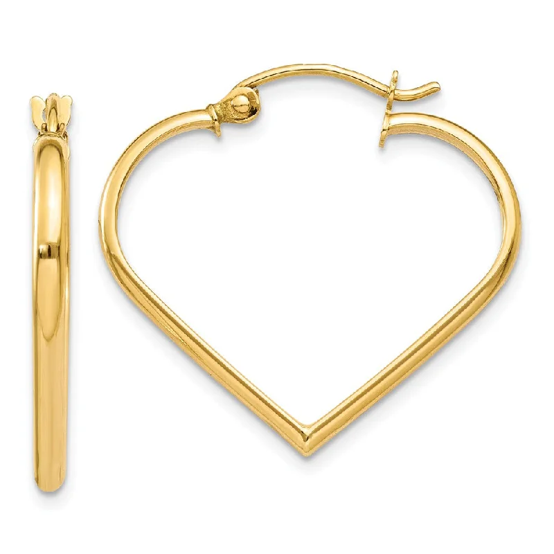 Double Hoop Earrings-2mm, 14k Yellow Gold Heart Hoop Earrings