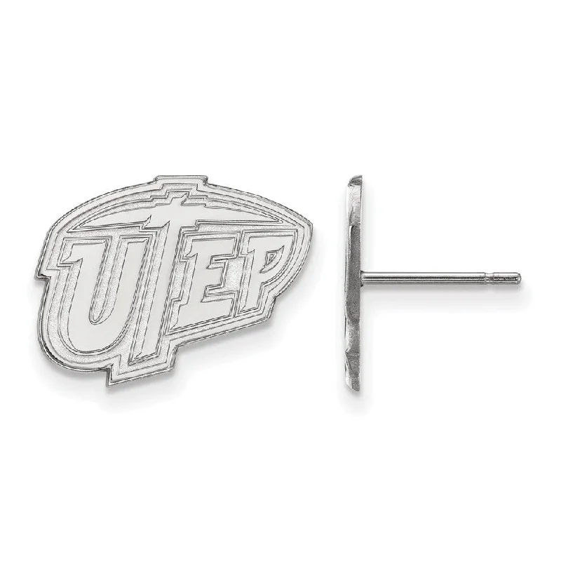 Custom Name Earrings-14k White Gold University of Texas El Paso Post Earrings