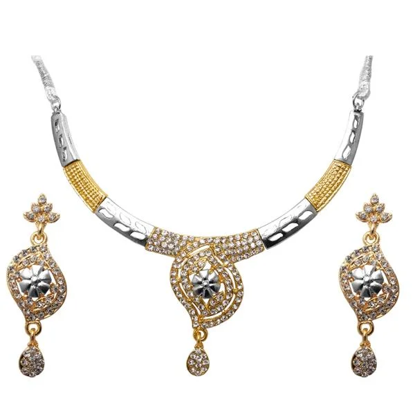 Elegant Pearl Necklace-Kriaa Austrian Stone Floral Design 2Tone Necklace Set