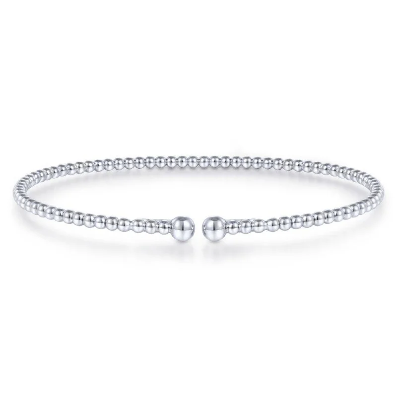 Bangles with Colored Stones-Split 14K White Gold Beaded Bujukan Bangle