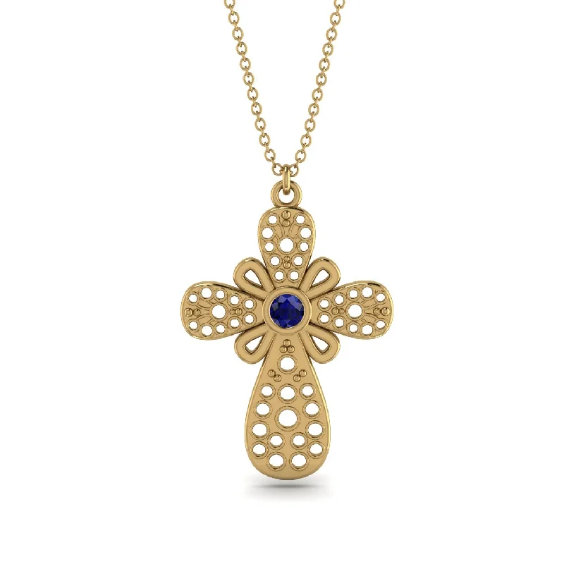 Bridal Wedding Necklace-Unique Glam Sapphire Cross Necklace - Leo No. 13