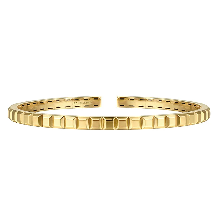 Simple Diamond Bangles-14K Yellow Plain Gold Split Bangle Bracelet