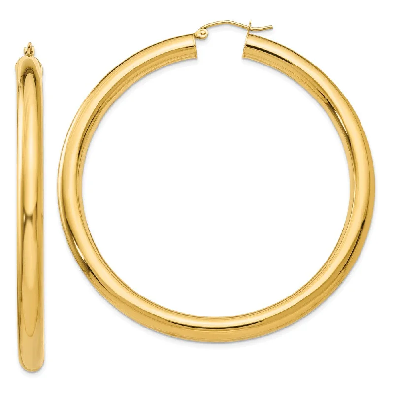 Modern Geometric Earrings-5mm, 14k Yellow Gold Classic Round Hoop Earrings, 60mm (2 3/8 Inch)