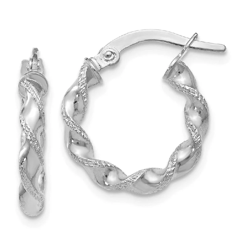 Vintage Inspired Earrings-2.5mm 14k White Gold Polished & Textured Twisted Hoops, 16mm