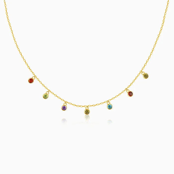 Fashionable Choker Necklace-Golden Colourful Charm Necklace